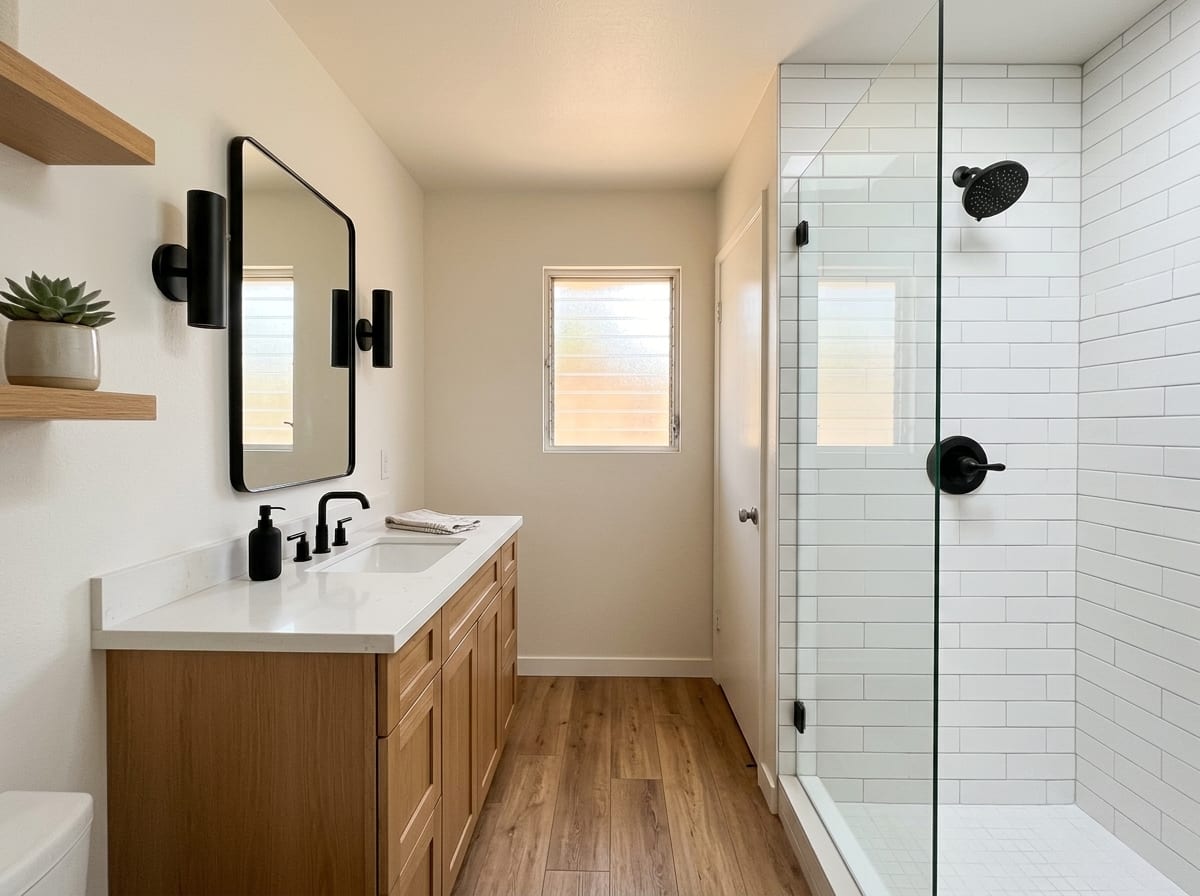 AI-generated concept: a finished simple bathroom