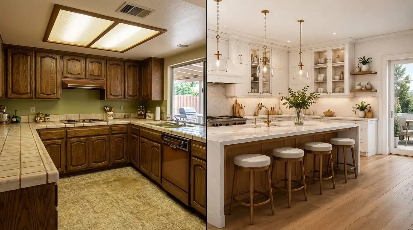 AI-generated concept: the same kitchen after a remodel