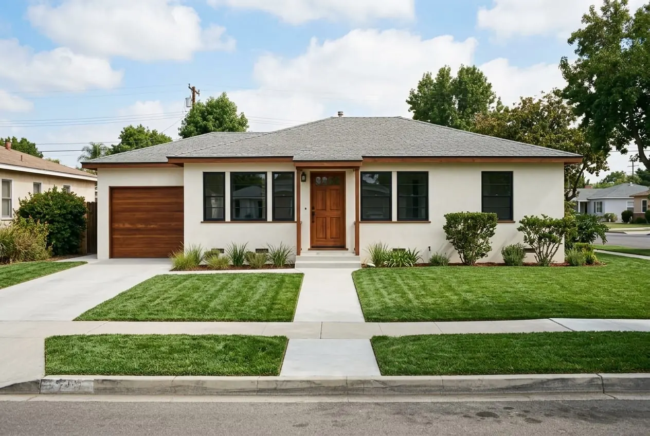 AI-generated concept: a remodeled single-story home exterior