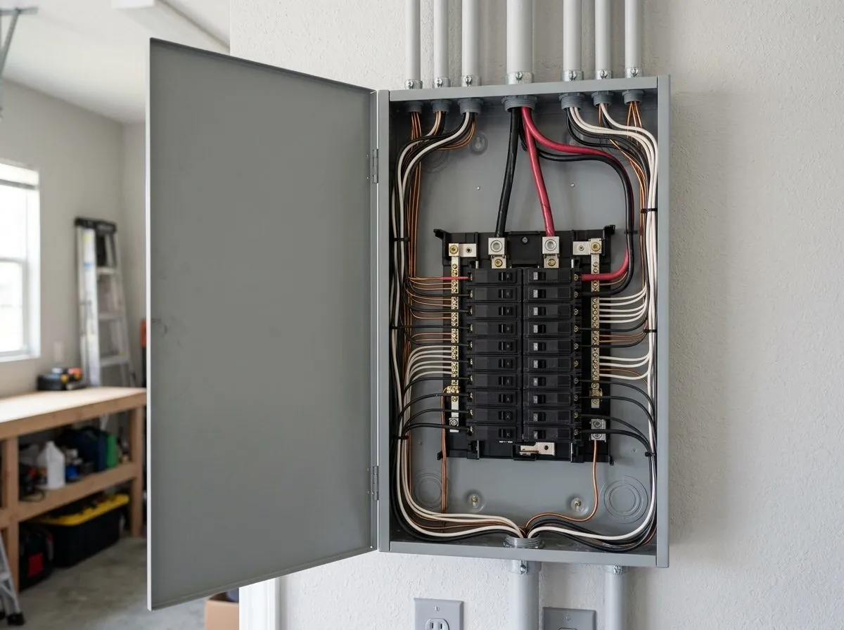 AI-generated concept: new electrical panel with neat wiring, design render