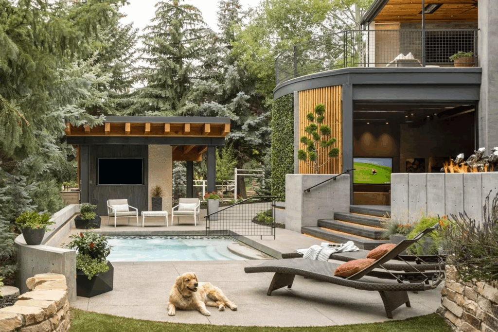 Covered outdoor living room with lounge seating in Claremont